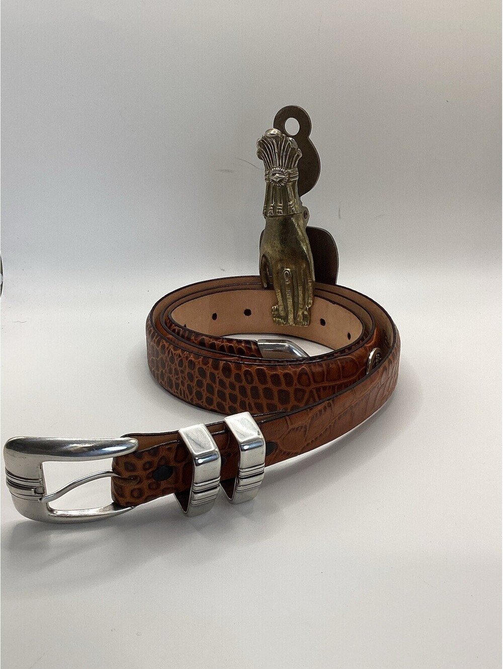 Belts.com Italian Calfskin Leather Belt Size 40 Brown Croc Print